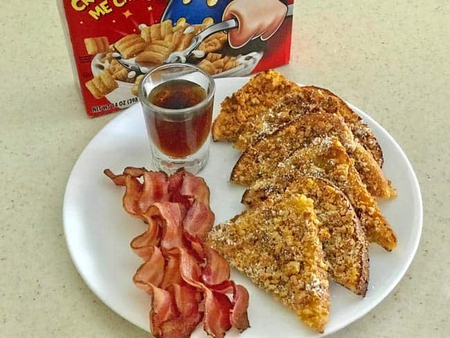 Cap'n Crunch French toast with bacon and syrup