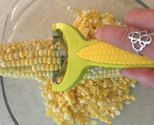 cutting corn off the cob